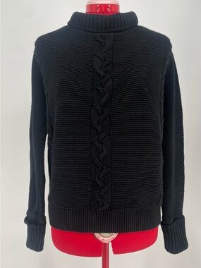 GAP 100% Cotton Black Chunky Cable Knit Fold-over Cuff Mock Neck Sweater